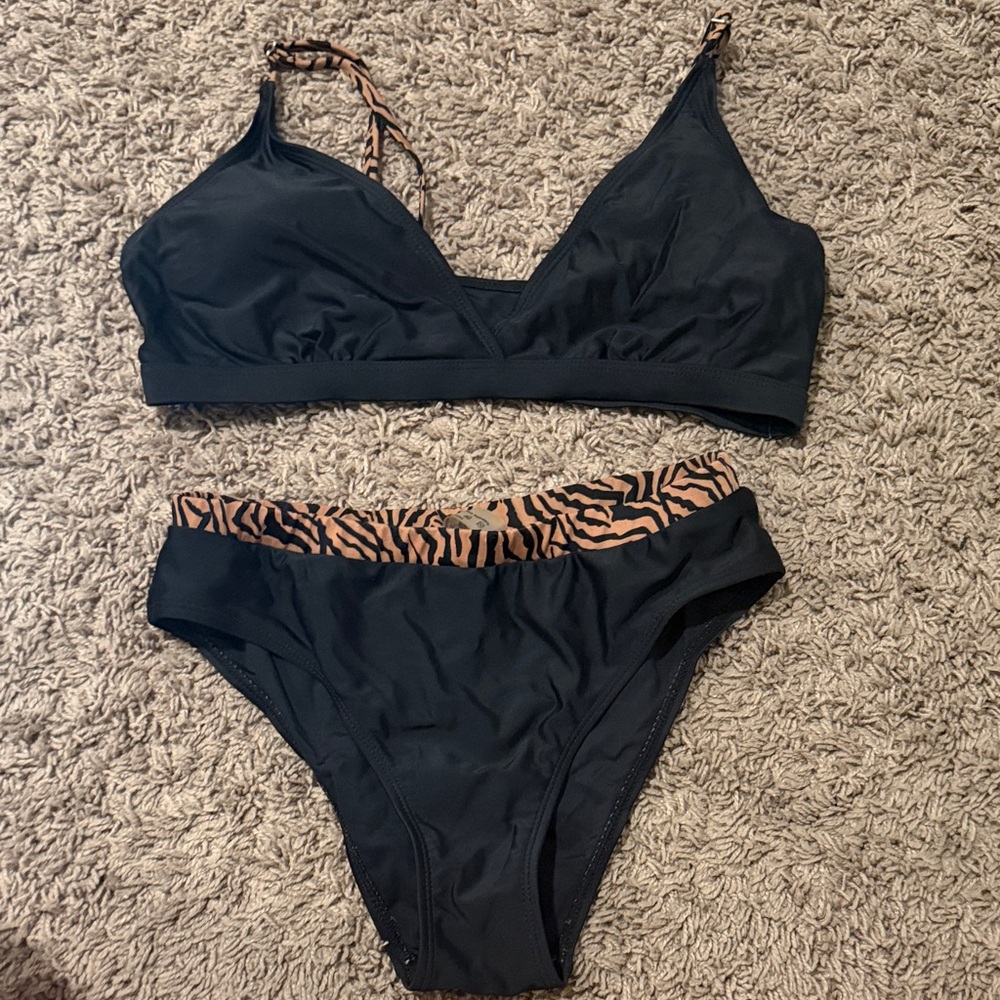 SHEIN Black Bikini with Tan Zebra Print
